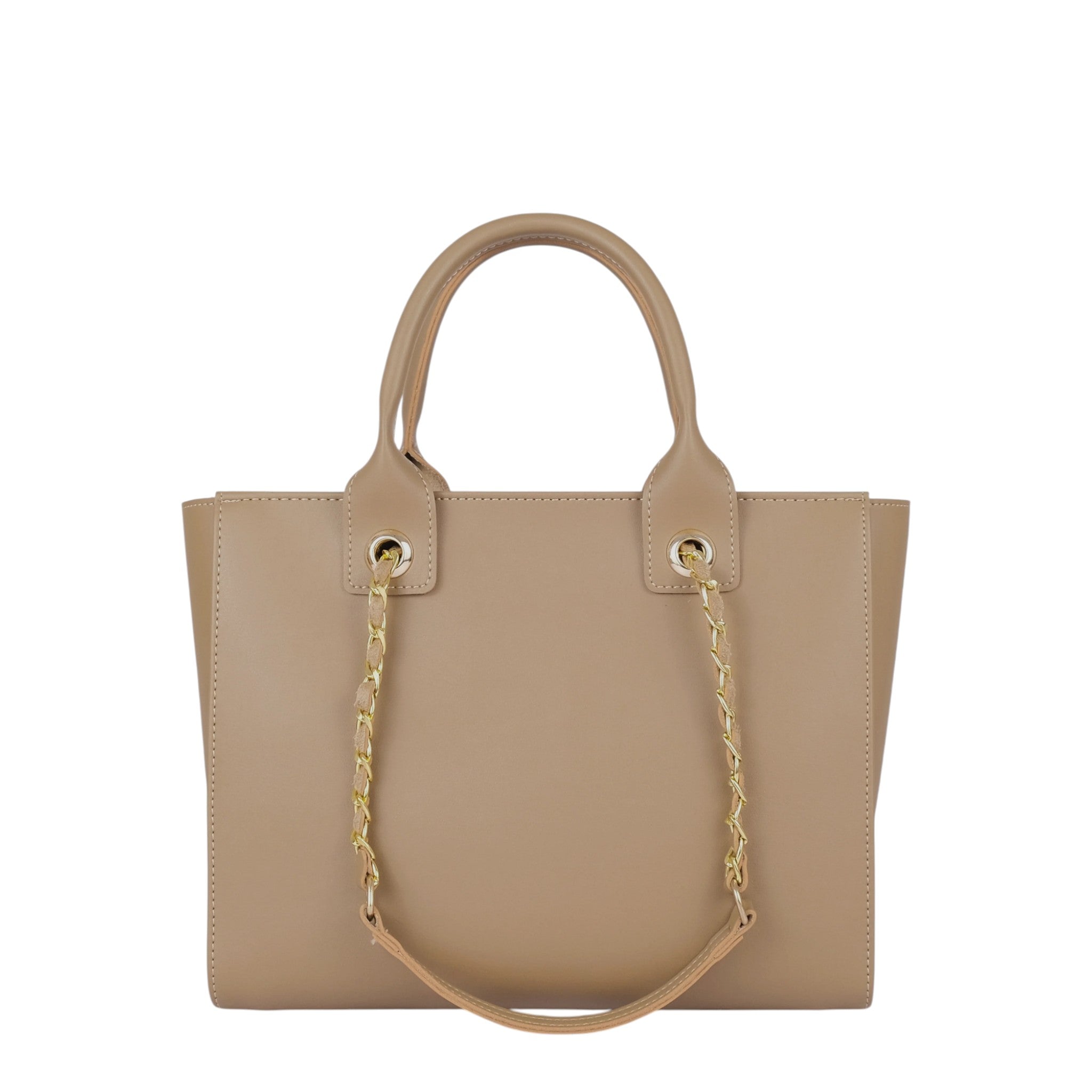Women's Faux Leather Beige Chain Handle Bag Hand Carry