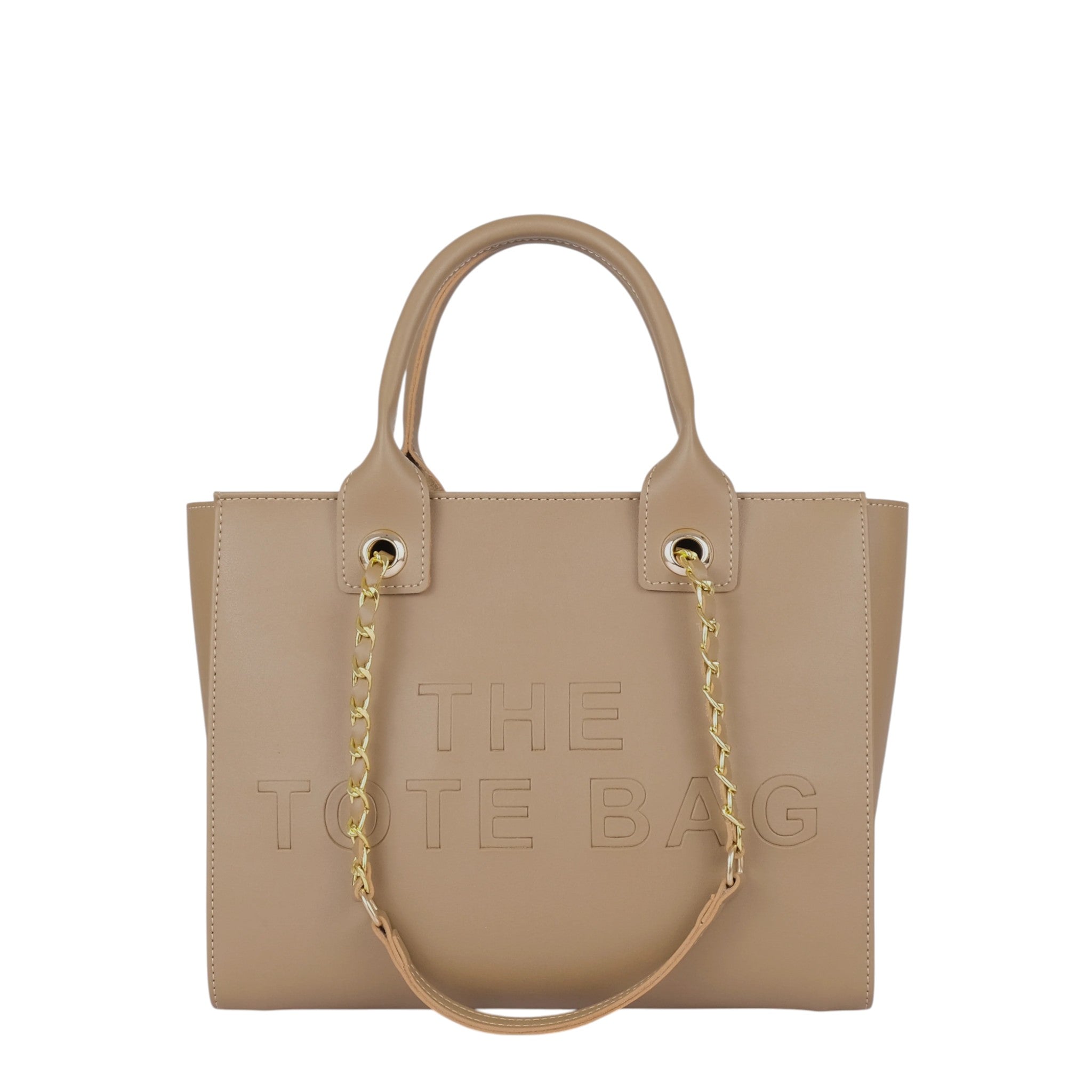 Women's Faux Leather Beige Chain Handle Bag Hand Carry
