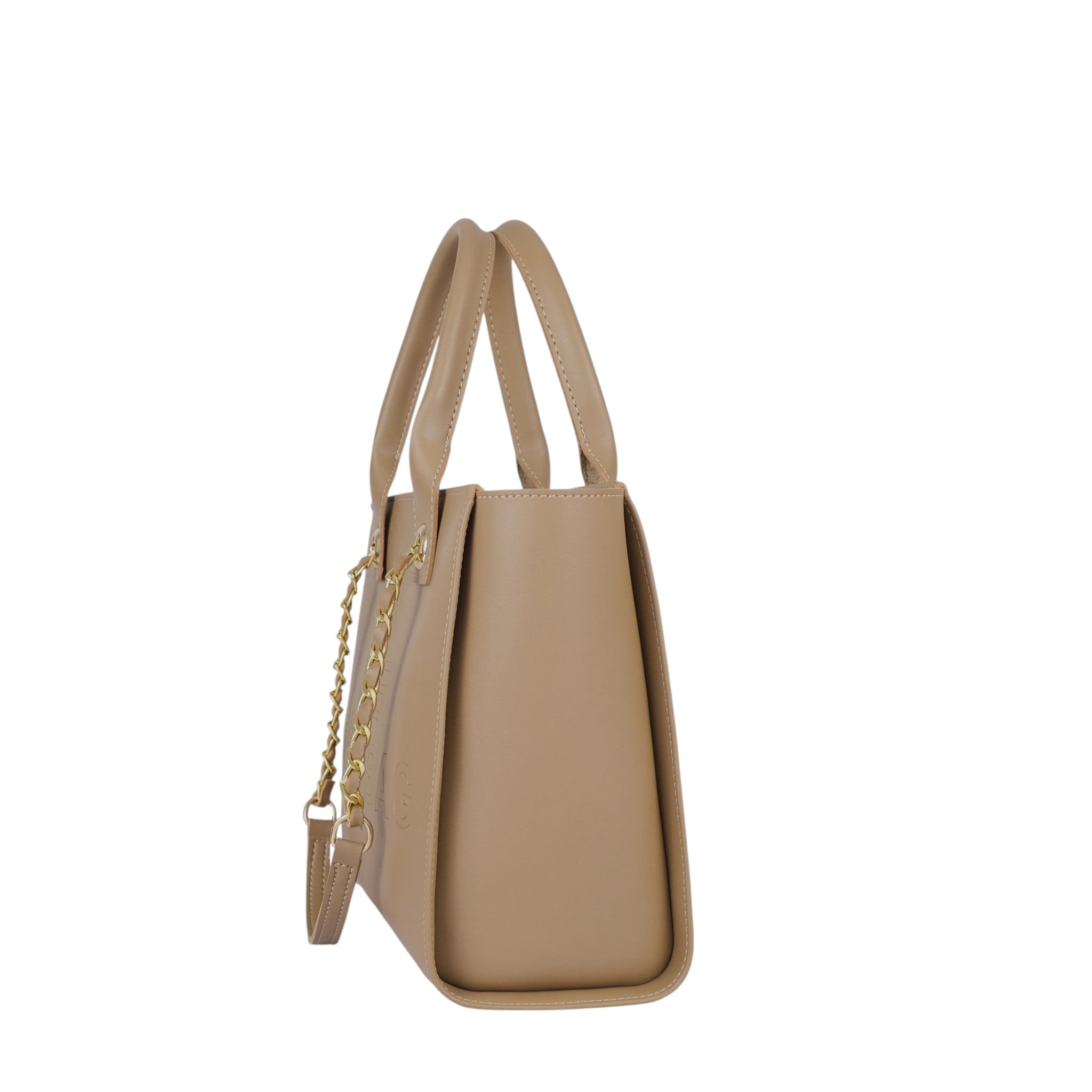 Women's Faux Leather Beige Chain Handle Bag Hand Carry