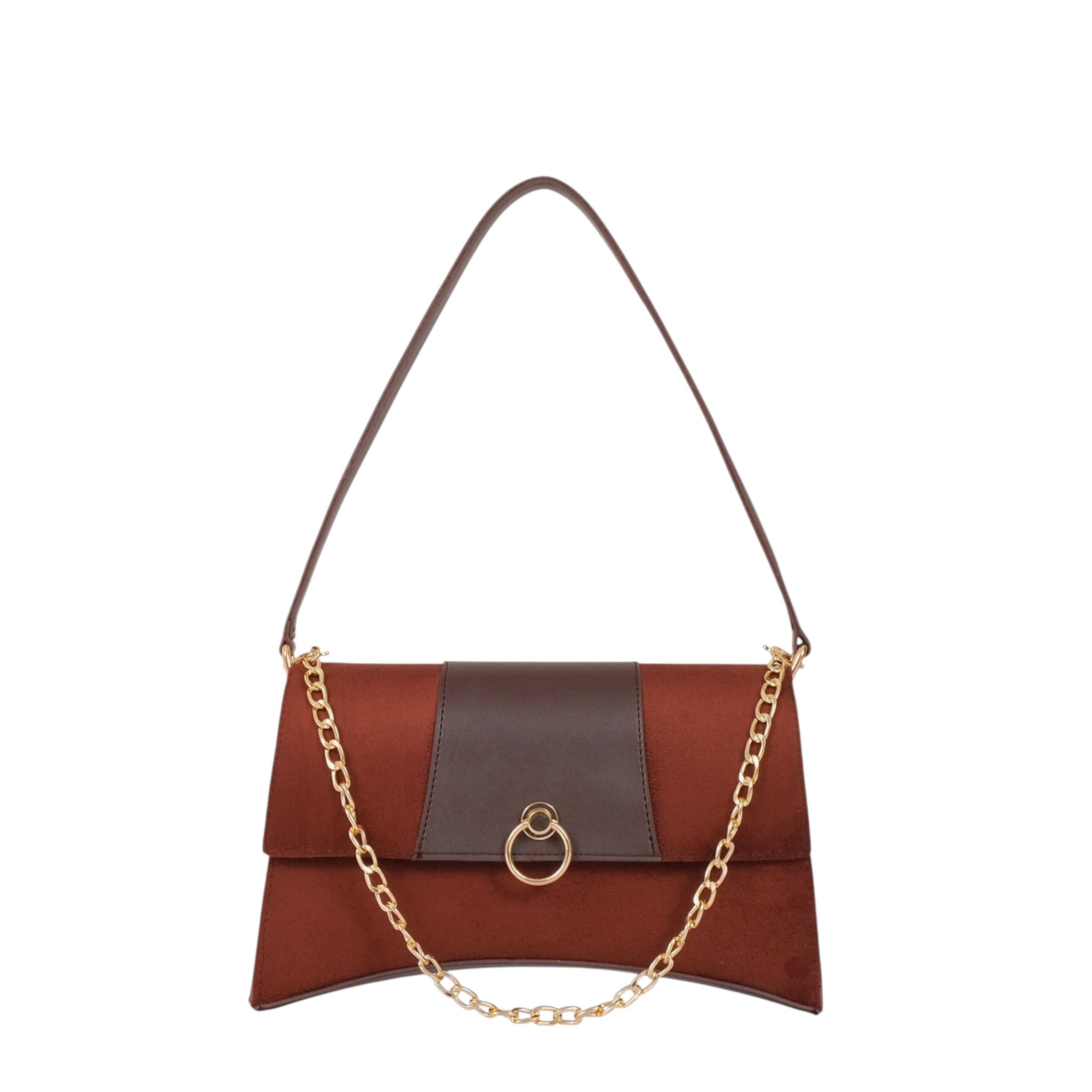 Women's Faux Leather Dark Brown Suede Envelope Shoulder Bag With Magnetic Closure