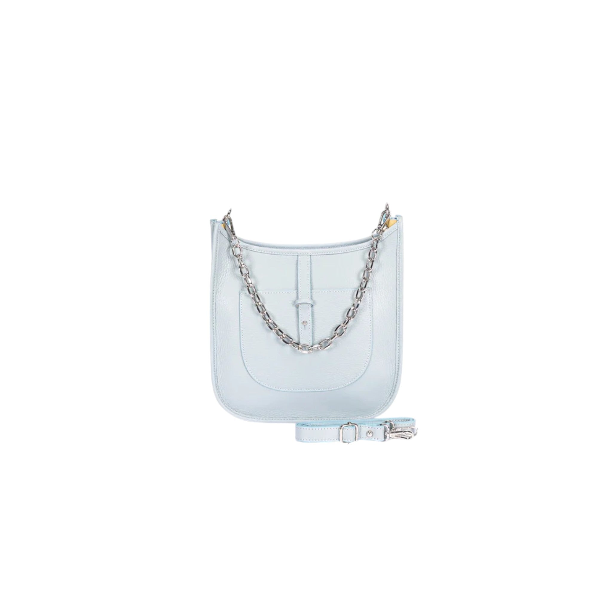 Powder Blue Leather Women's Handbag with Chain Shoulder Strap