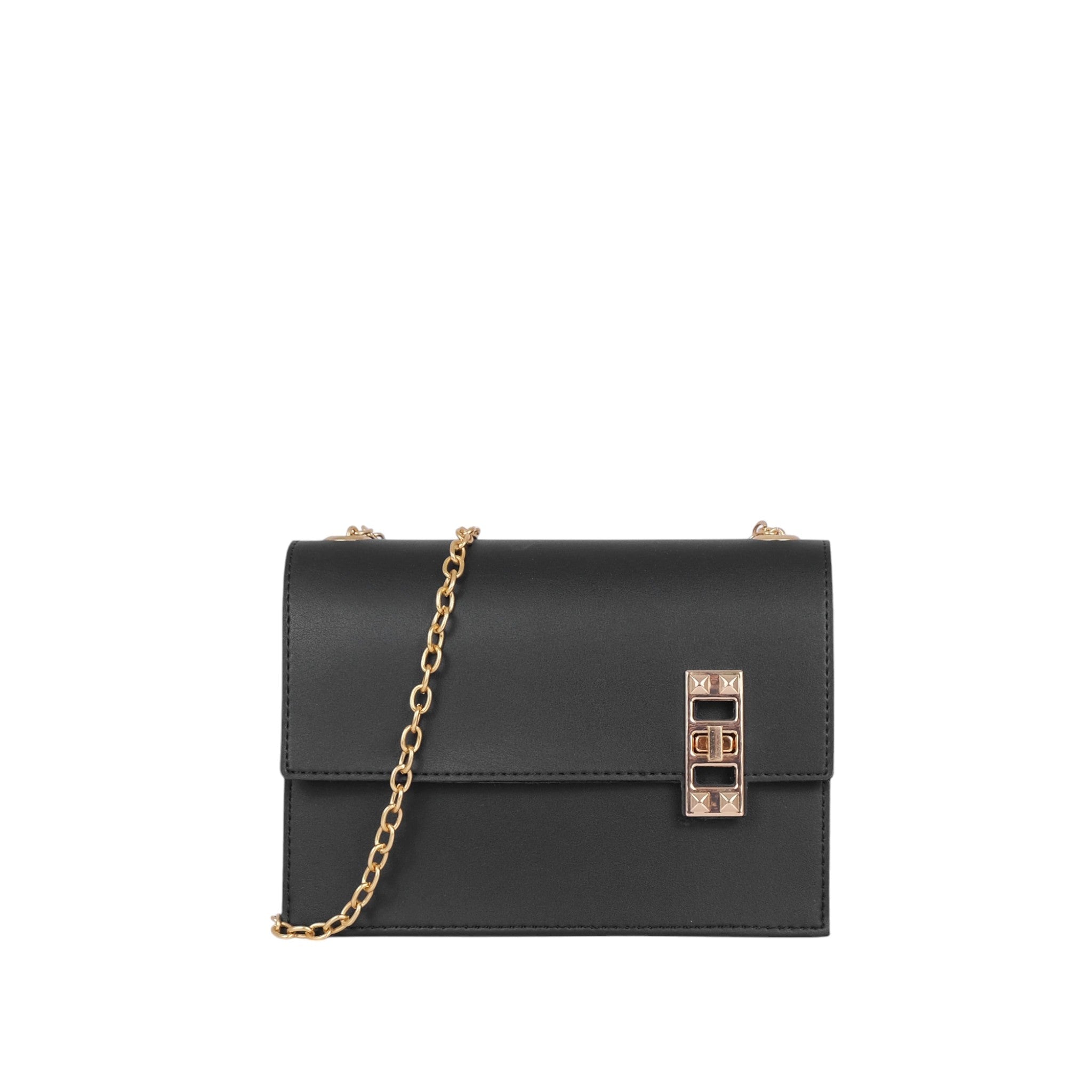 Chain Shoulder Black Bag with Twist Lock