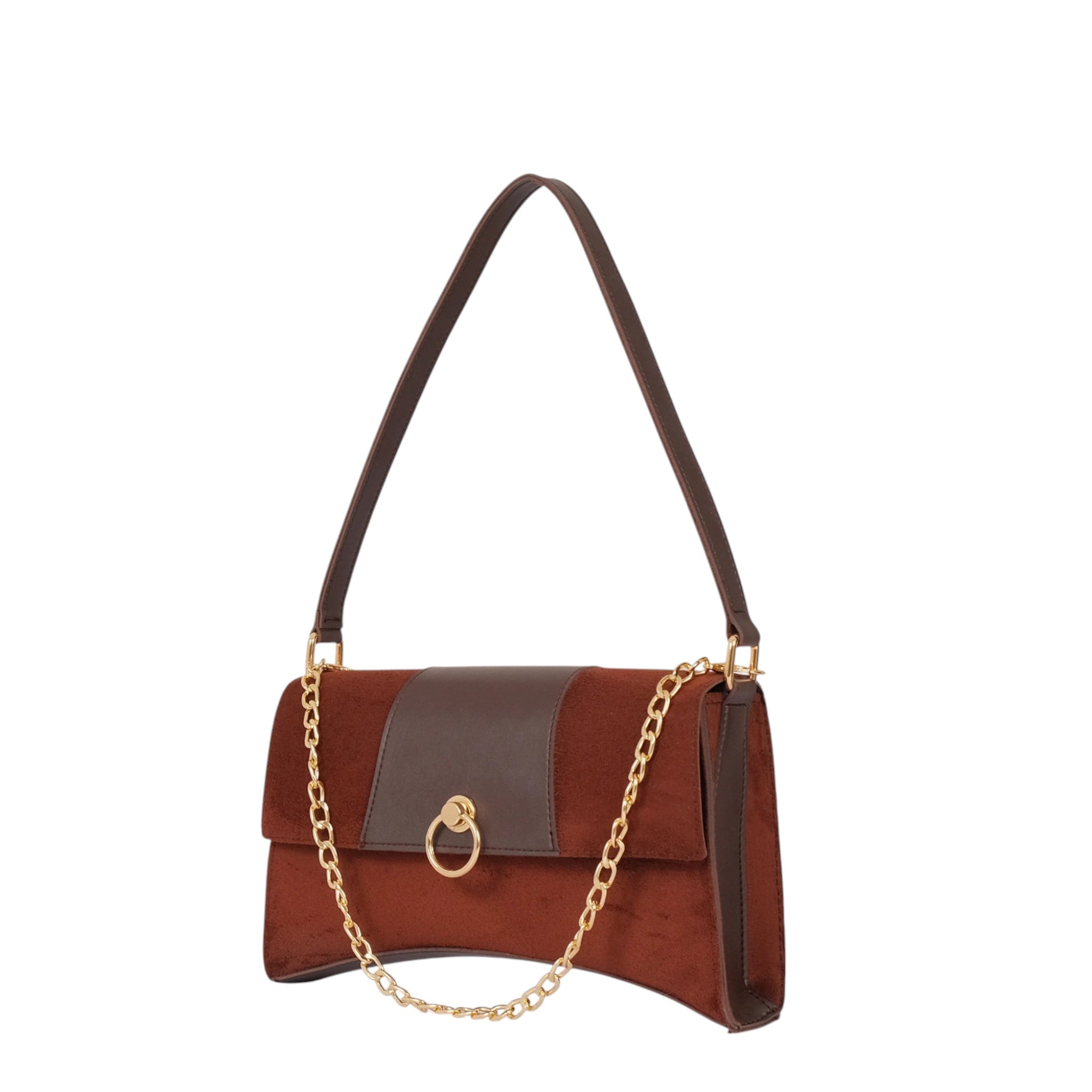 Suede Buckle Envelope Bag Dark Brown