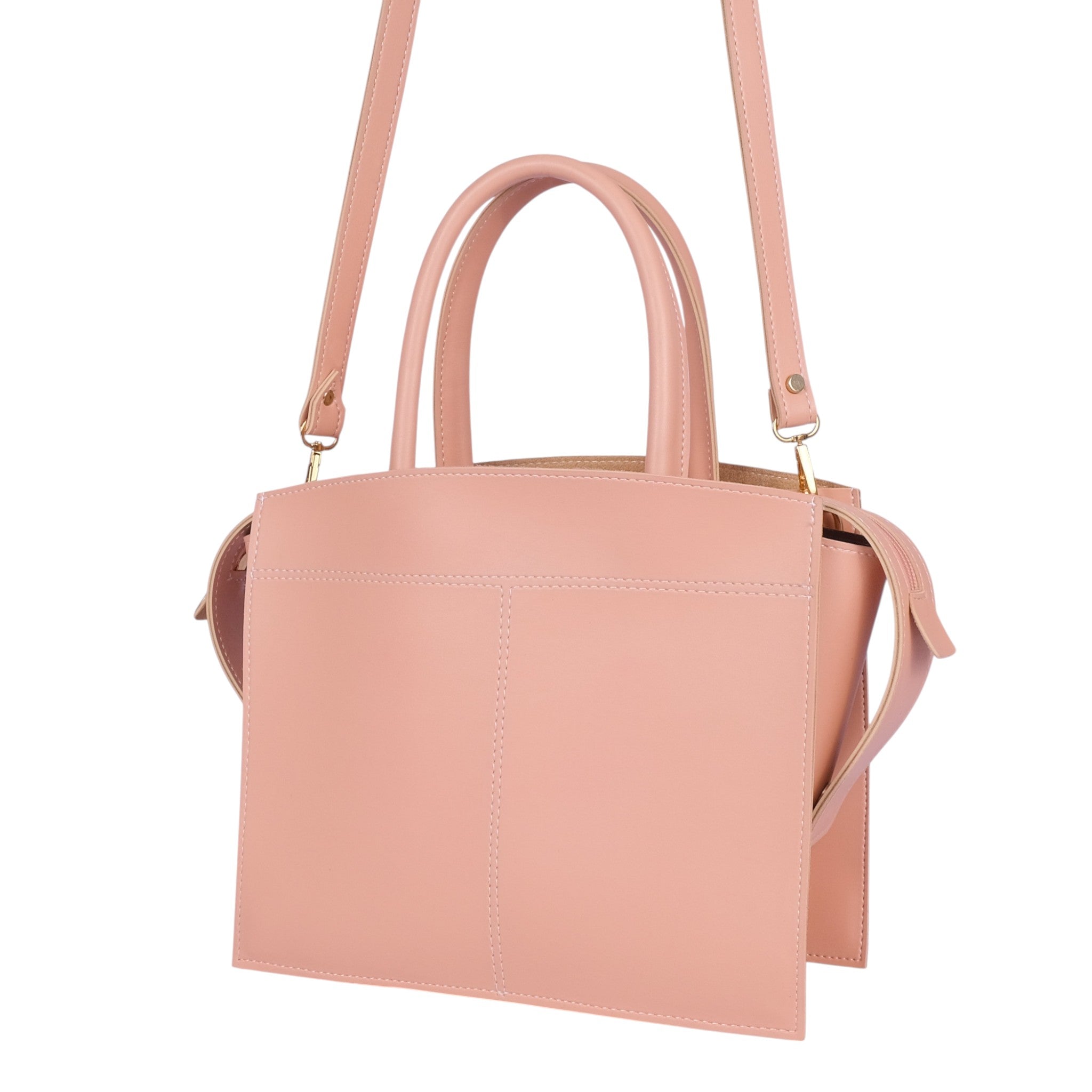 Faux Leather Pink Trapeze Top-Handle Bag