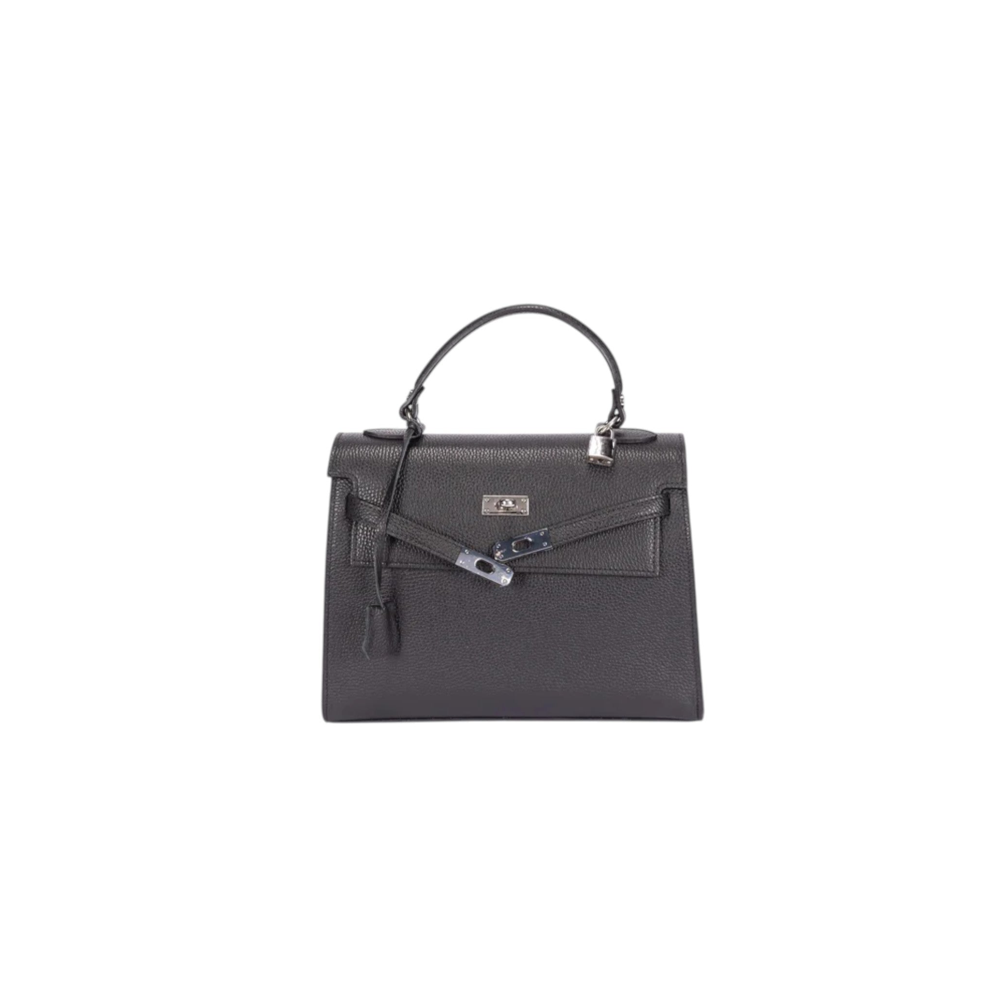 Black Elena Ladies Handbag with Silver Accents with Elegant Gold Bottom
