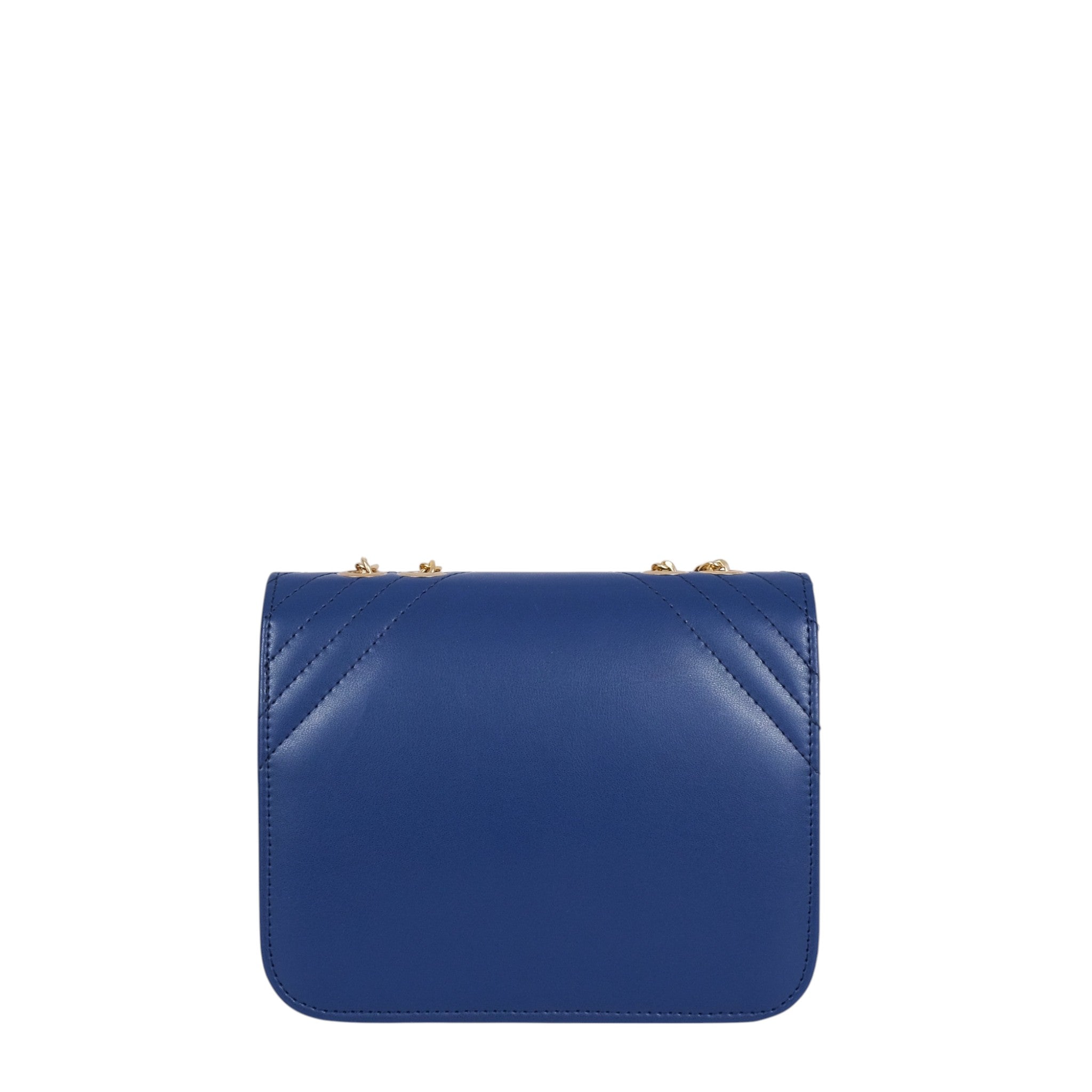 Blue Faux Leather Houndstooth Chain Cross-Body Bag