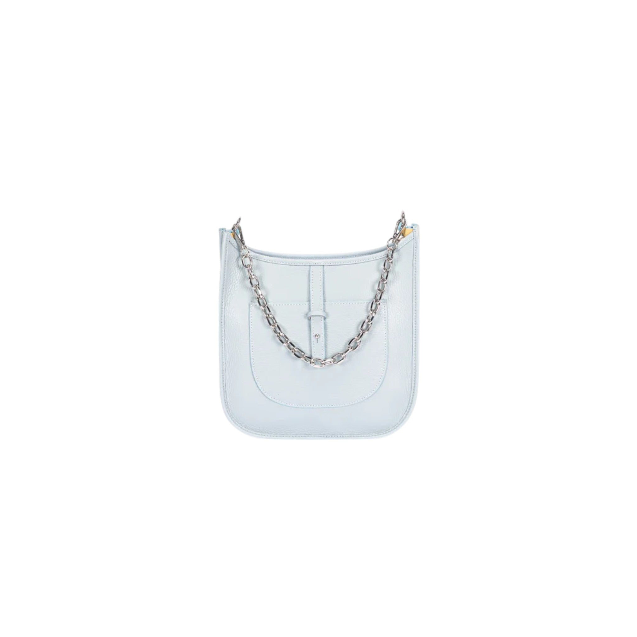 Powder Blue Leather Women's Handbag with Chain Shoulder Strap